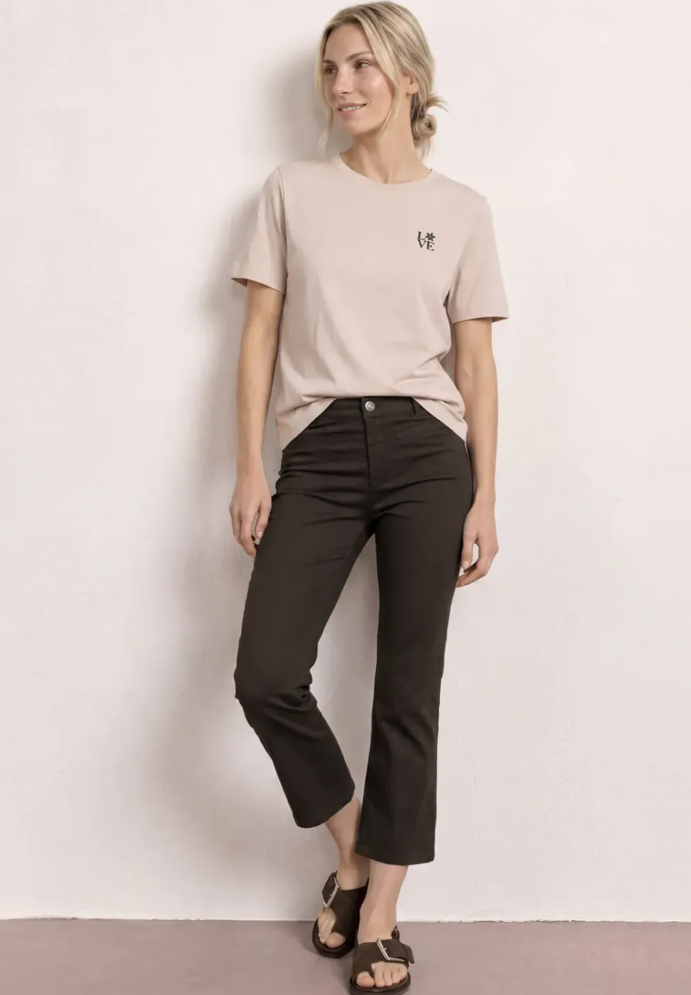 3/4 broek met flared pijpen in casual pasvorm