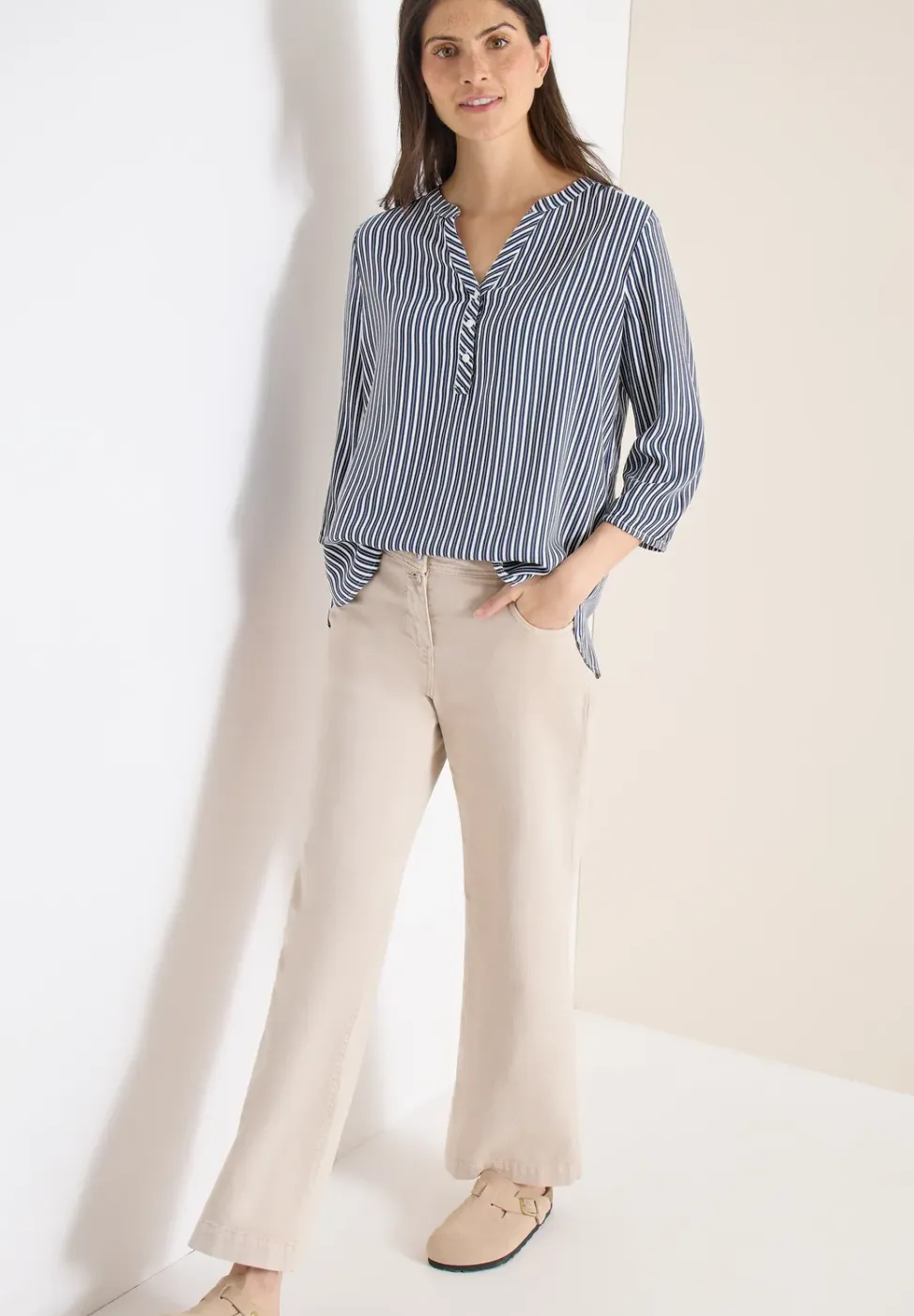 3/4 mouw blouse met gestreept patroon