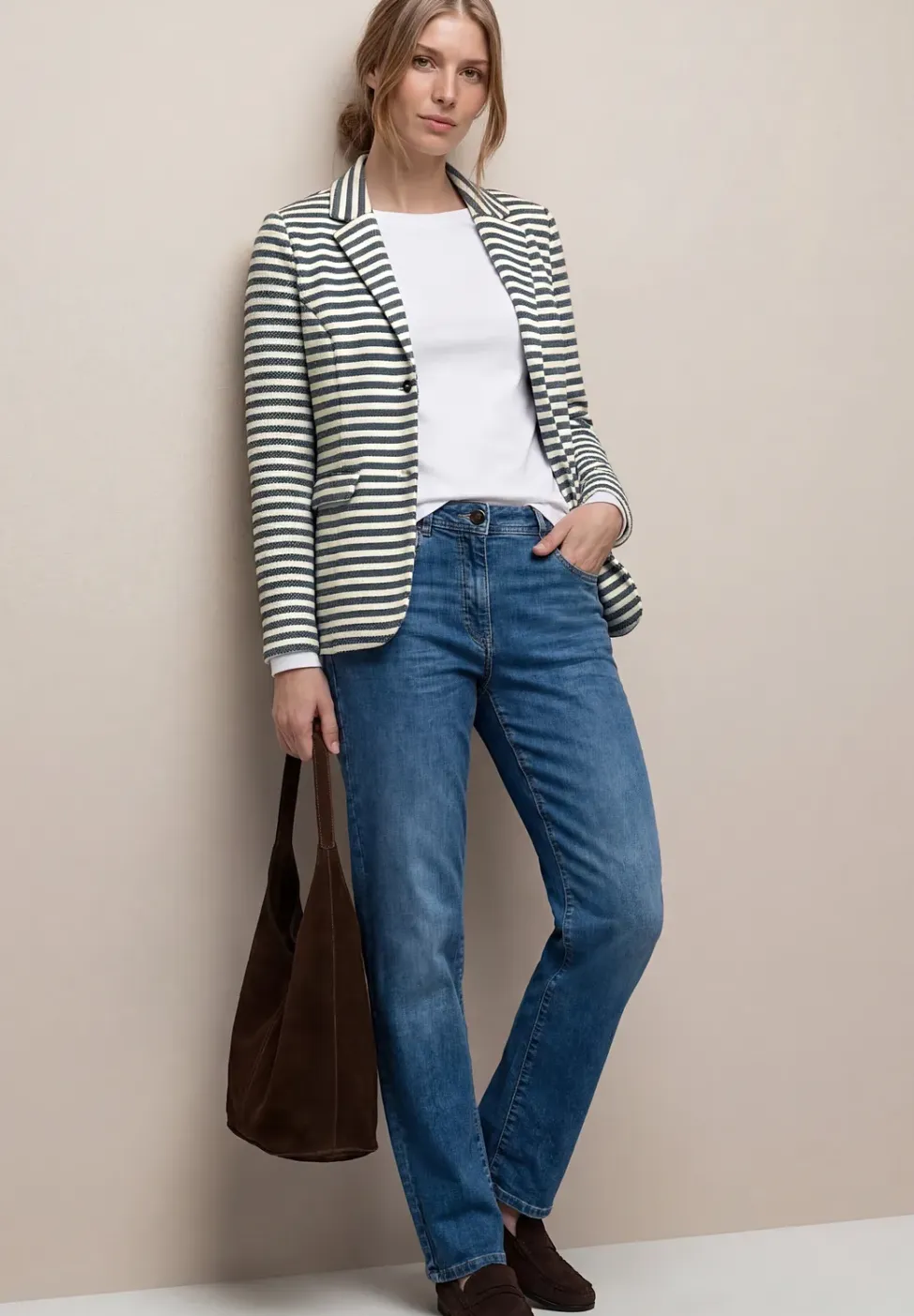 Basic blazer met knopen en strepen