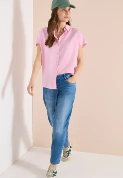 Basic blouse met overhemdkraag in effen kleur