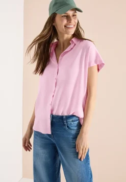 Basic blouse met overhemdkraag in effen kleur