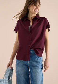 Basic blouse met overhemdkraag in effen kleur