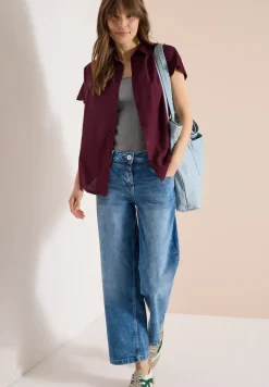 Basic blouse met overhemdkraag in effen kleur