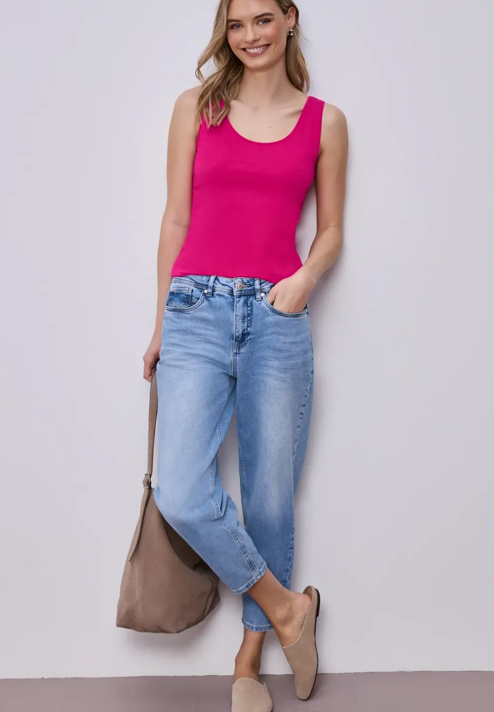 Basic top met ronde hals in jersey