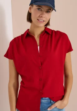 Basic blouse met overhemdkraag in effen kleur