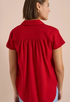 Basic blouse met overhemdkraag in effen kleur