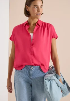 Basic blouse met overhemdkraag in effen kleur