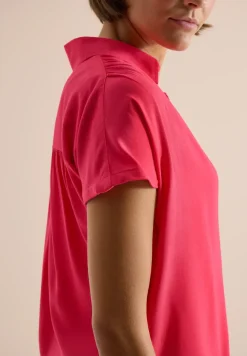 Basic blouse met overhemdkraag in effen kleur