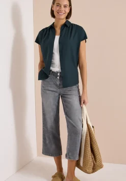 Basic blouse met overhemdkraag in effen kleur