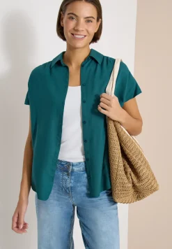 Basic blouse met overhemdkraag in effen kleur