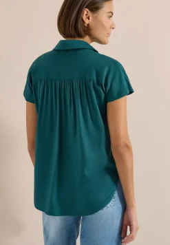 Basic blouse met overhemdkraag in effen kleur