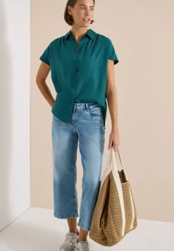 Basic blouse met overhemdkraag in effen kleur