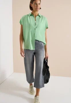 Basic blouse met overhemdkraag in effen kleur
