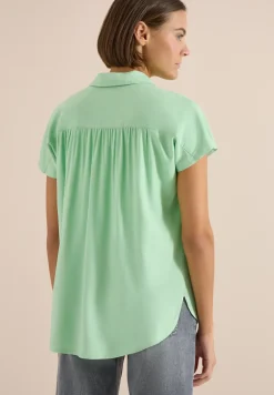 Basic blouse met overhemdkraag in effen kleur