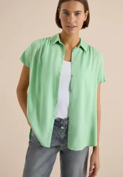 Basic blouse met overhemdkraag in effen kleur