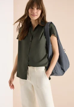 Basic blouse met overhemdkraag in effen kleur