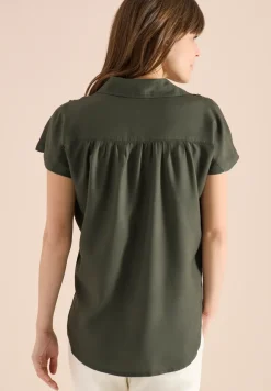 Basic blouse met overhemdkraag in effen kleur