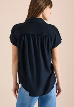 Basic blouse met overhemdkraag in effen kleur
