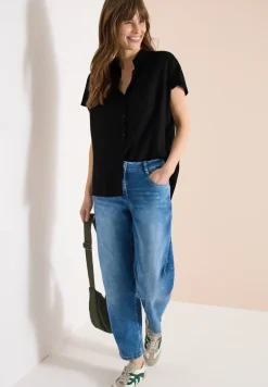 Basic blouse met overhemdkraag in effen kleur