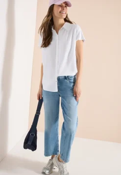 Basic blouse met overhemdkraag in effen kleur