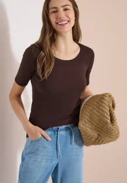 Basic Shirt met ronde hals in effen kleur