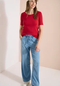 Basic Shirt met ronde hals in effen kleur