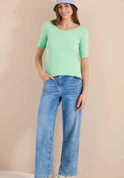 Basic Shirt met ronde hals in effen kleur