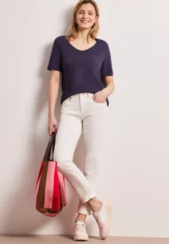 Basic Shirt met V-hals in effen kleur