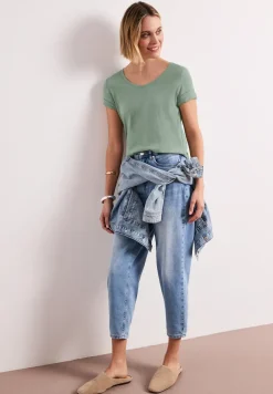 Basic Shirt met V-hals in effen kleur