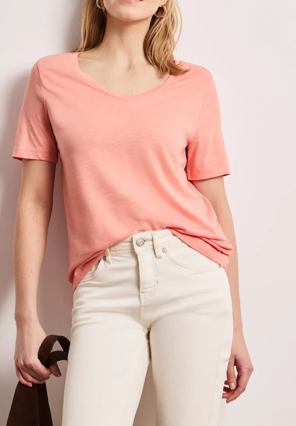 Basic Shirt met V-hals in effen kleur