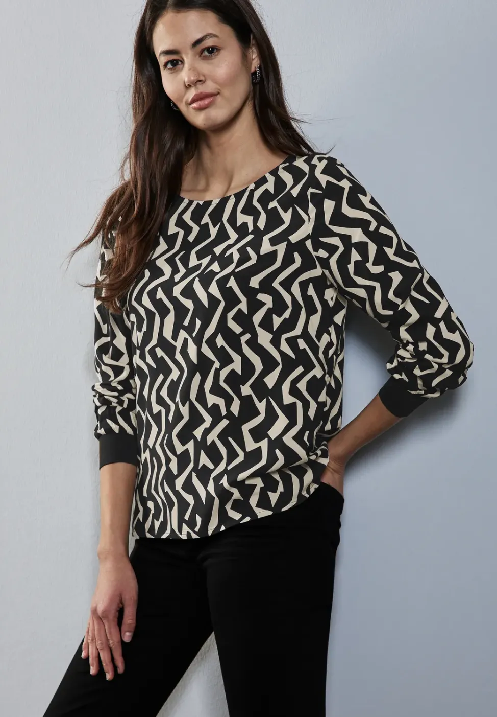 Bedrukte blouse met ronde hals