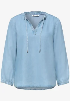 Blouse met 3/4 mouwen en gespleten hals in denimlook