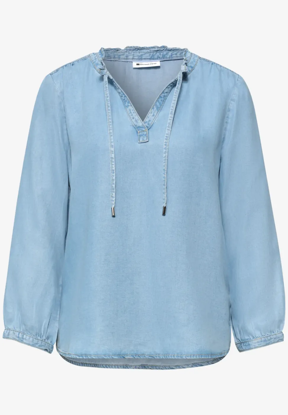 Blouse met 3/4 mouwen en gespleten hals in denimlook