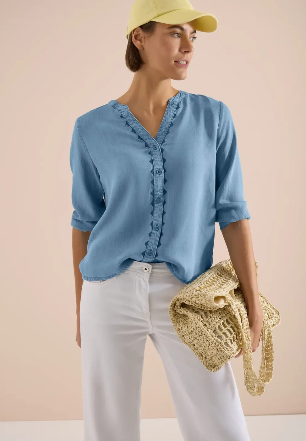 Blouse met 3/4 mouwen in denimlook