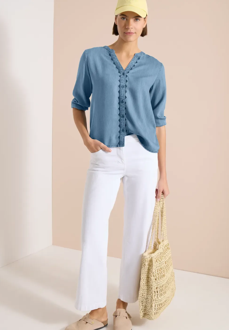 Blouse met 3/4 mouwen in denimlook