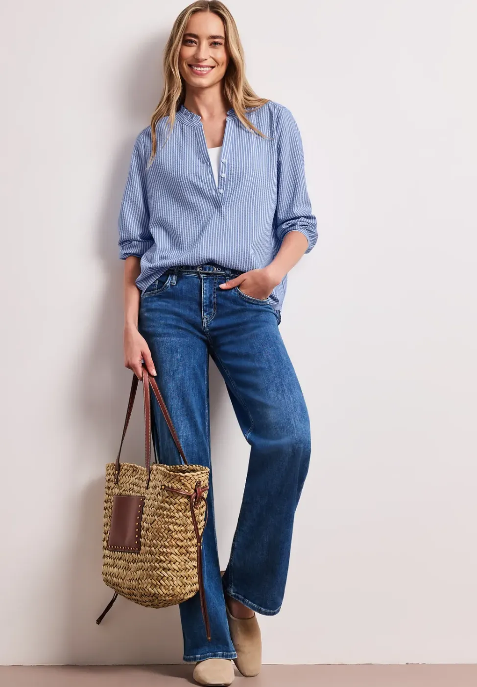 blouse met 3/4 mouwen in seersucker kwaliteit