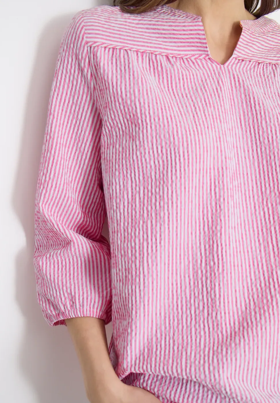 blouse met 3/4 mouwen in seersucker kwaliteit