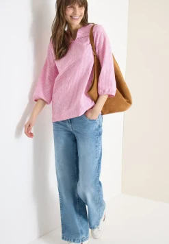 blouse met 3/4 mouwen in seersucker kwaliteit