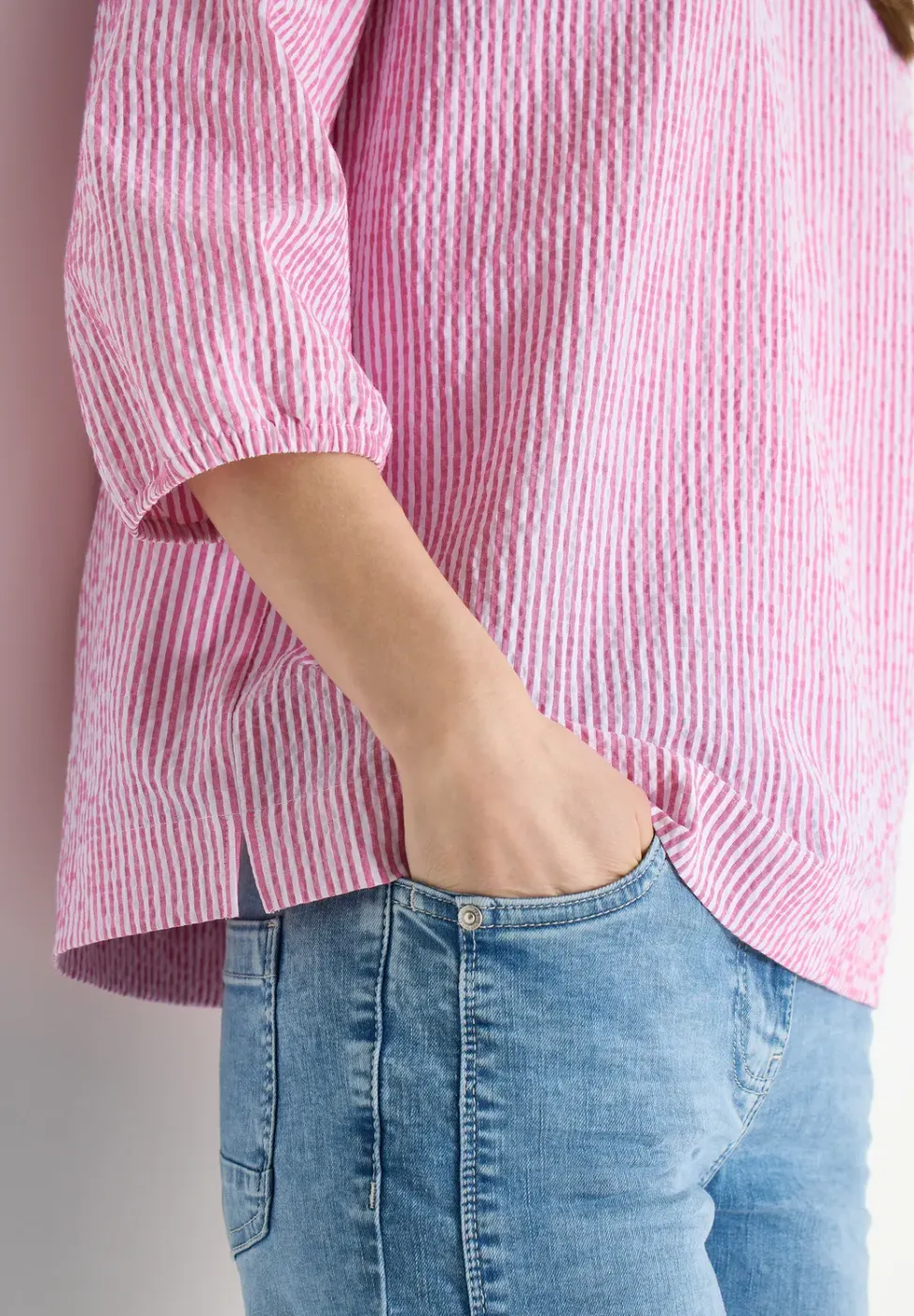 blouse met 3/4 mouwen in seersucker kwaliteit