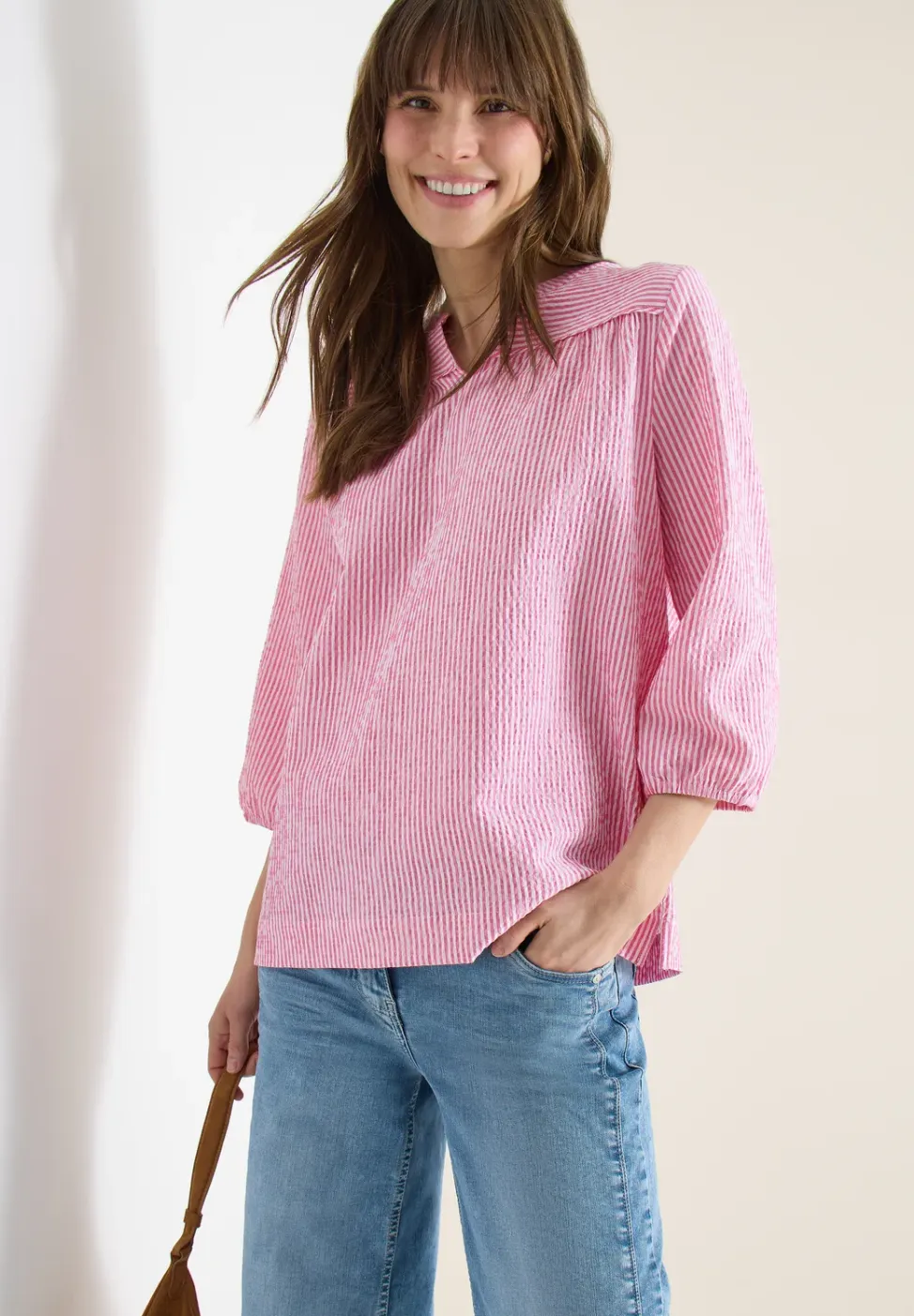 blouse met 3/4 mouwen in seersucker kwaliteit