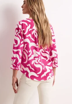 Blouse met gespleten hals van linnenmix