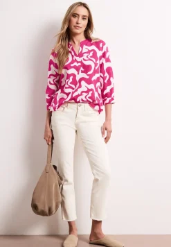 Blouse met gespleten hals van linnenmix