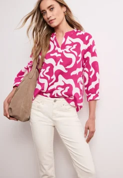 Blouse met gespleten hals van linnenmix