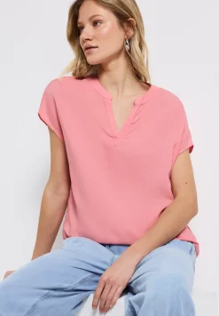 Blouse met gespleten hals in effen kleur