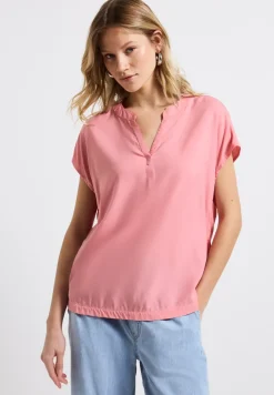 Blouse met gespleten hals in effen kleur