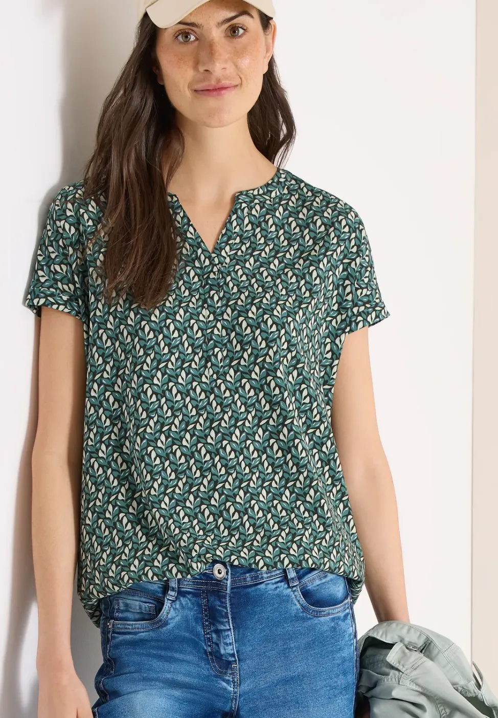 Blouse met gespleten hals en minimale print