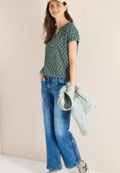 Blouse met gespleten hals en minimale print