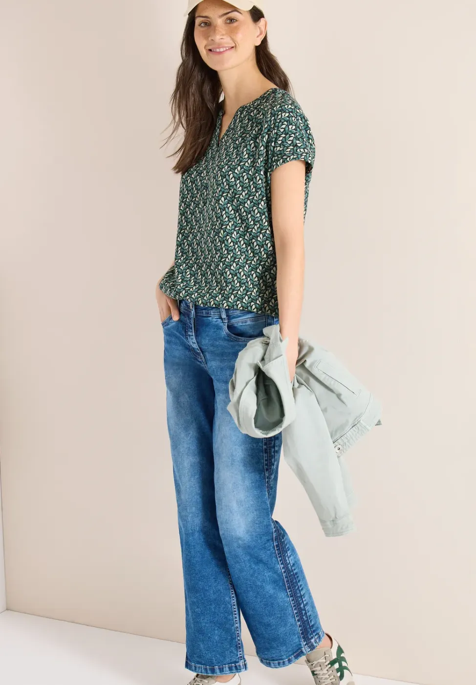 Blouse met gespleten hals en minimale print