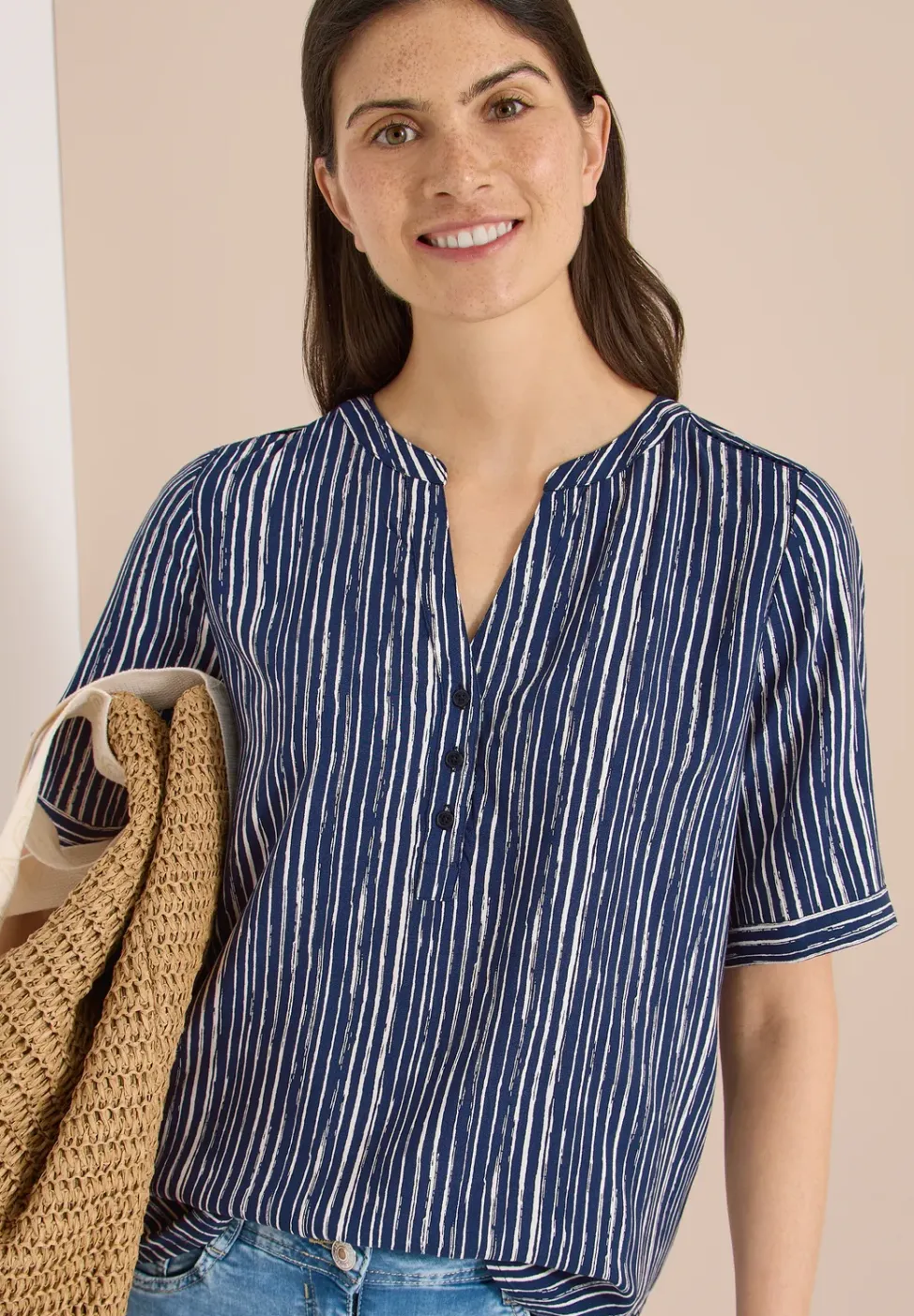 Blouse met gespleten hals en strepen