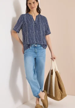 Blouse met gespleten hals en strepen